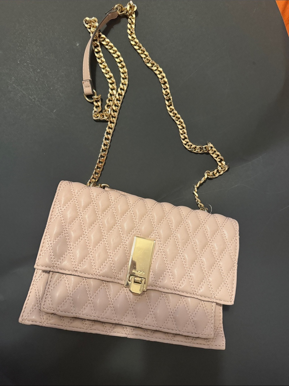 Aldo Quilted Crossbody Bag in Blush Pink with Gold Chain